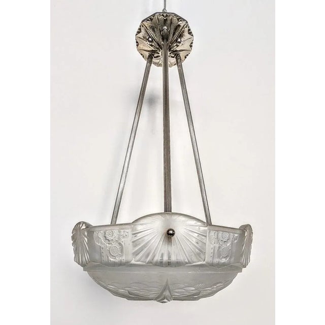Mid 20th Century French Art Deco Pendant Chandelier by Muller Freres ( Pair Available ) For Sale - Image 5 of 6