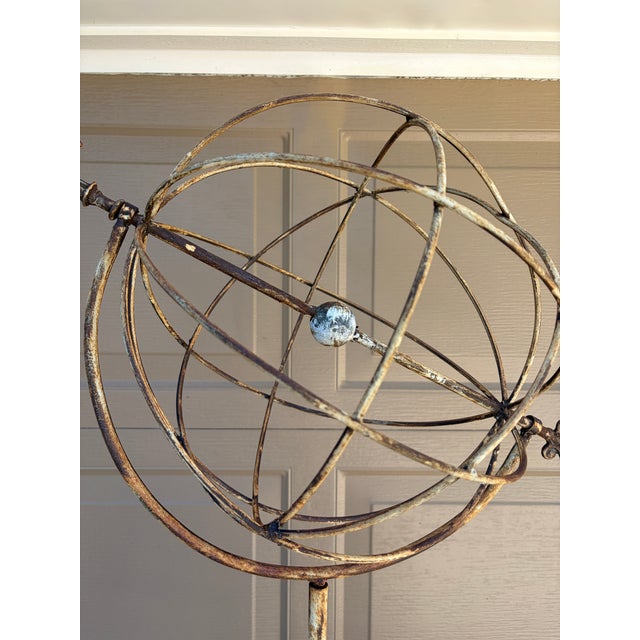 Late 20th Century Large Classical White Iron Armillary Sphere Garden Sculpture on Stand For Sale In South Bend - Image 6 of 14