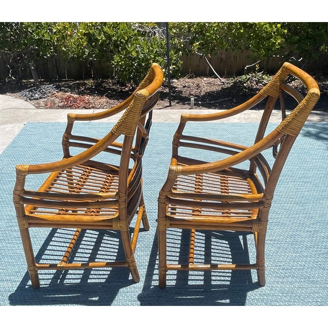 Late 20th Century Pair of Authentic McGuire Target Back Vintage Rattan Armchairs For Sale - Image 5 of 10