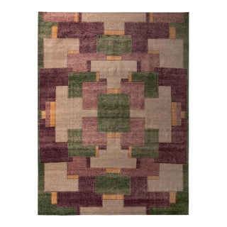 Rug & Kilim’s Piet Rug in Eggplant and Green, 6x9 For Sale