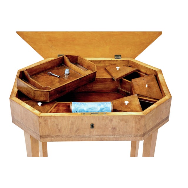 English English Turn of the Century 1900s Octagonal Top Birchwood Work Table For Sale - Image 3 of 5