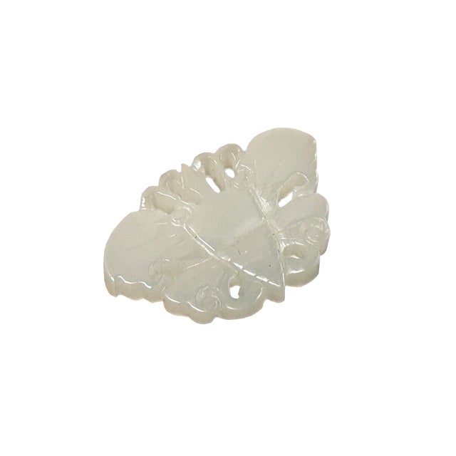 Chinese White Stone Carved Butterfly Shape Pendant Display Art For Sale - Image 4 of 8