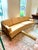 Textile 1950s Custom Made Mid-Century Modern Satin Upholstered Curved Sofa For Sale - Image 7 of 9
