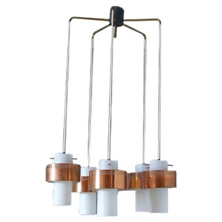 Mid-Century Scandinavian Copper and Opaline Glass Ceiling Lamp For Sale