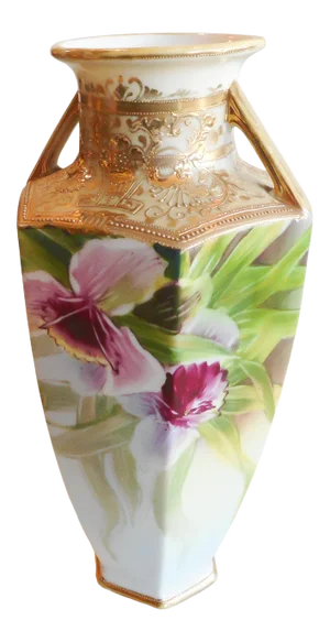 Late 19th Century Nippon Hand Painted Orchid Gilt Moriage Vase