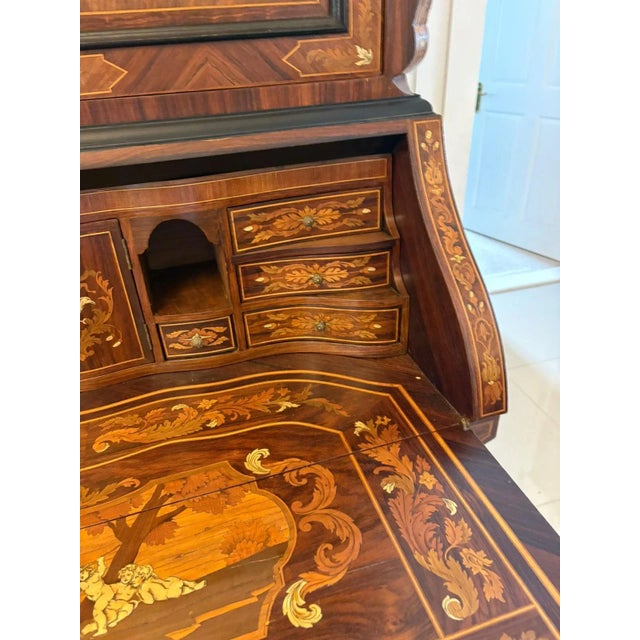 Wood Antique Italian Marquetry Inlaid Burr Walnut Bureau Bookcase, 1920 For Sale - Image 7 of 18