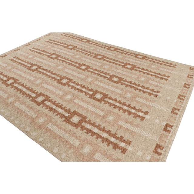 Rug & Kilim Rug & Kilim’s Scandinavian Style Rug With Pink, White and Beige-Brown Patterns For Sale - Image 4 of 7