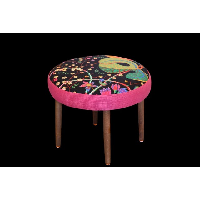 Danish Round Stool in Linen Fabric by Josef Frank for Firma Svenskt Tenn, 1960s For Sale - Image 13 of 13