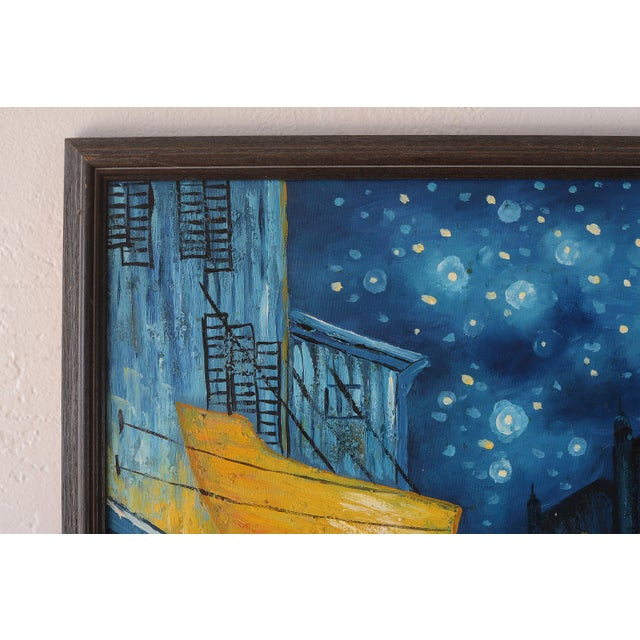 Blue Mid Century Impressionist Style Night Cafe & Street Scene Painting For Sale - Image 8 of 12