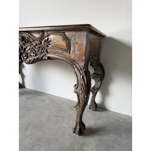 Vintage Italian Baroque Style Hand-Carved Wood Console Table With Paw Feet For Sale In Miami - Image 6 of 18