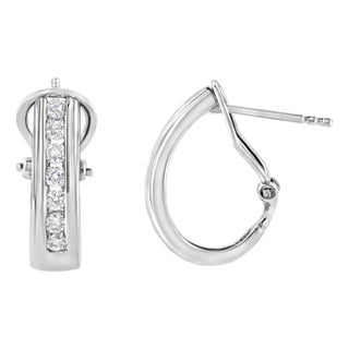 .925 Sterling Silver Channel Set 1/2 Cttw Lab Grown Round Diamond Omega Back Huggy Hoop Earrings (F-G Color, SI1-SI2 Clarity) For Sale