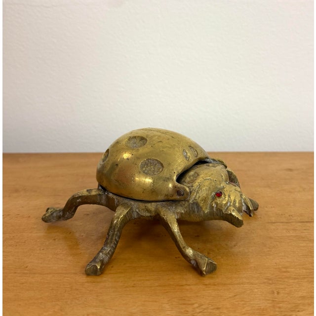 Vintage Brass Hinged Ladybug With Jeweled Eyes For Sale - Image 4 of 9