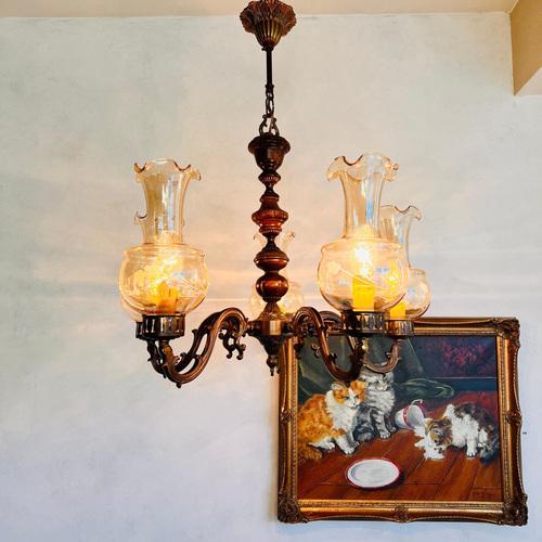 Vintage Farmhouse Chandelier with 5 Arms For Sale - Image 3 of 10