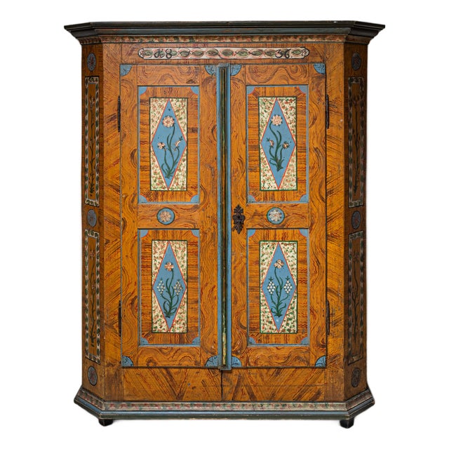 Antique Hand-Painted Folk Armoire, 1836 For Sale