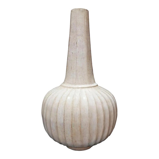 Early 21st Century Thai Ceramic Vase With Beige Satin Glaze For Sale
