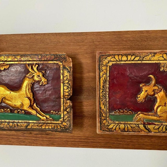 Sculptural Wall Art – Antique Chinese Giltwood Carved Panel, Deer & Ox, Double For Sale - Image 6 of 9