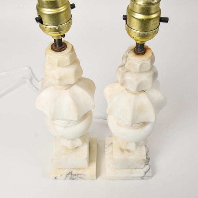 Vintage Italian Carved Stone Alabaster Table Lamp - Pair For Sale In Rochester - Image 6 of 11