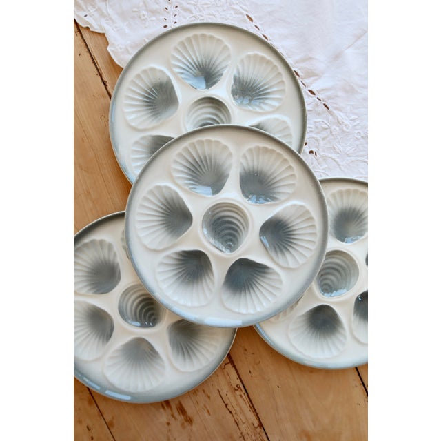Vintage Oyster Plates in Blue-Grey Gradient Earthenware from Moulin des Loups, 1970s, Set of 4 For Sale - Image 3 of 8