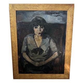Arnout Colnot, Portrait of a Woman, Verso: Resting Boys, Oil on Board, 1960s, Framed For Sale