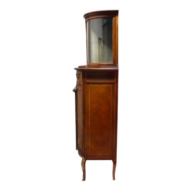 Brass Pair Mahogany, Parquetry & Ormolu Credenzas With Beveled Glass C1890 For Sale - Image 8 of 12