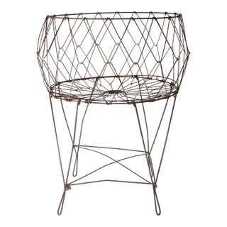 Vintage Collapsible Metal Wire Laundry Basket For Sale