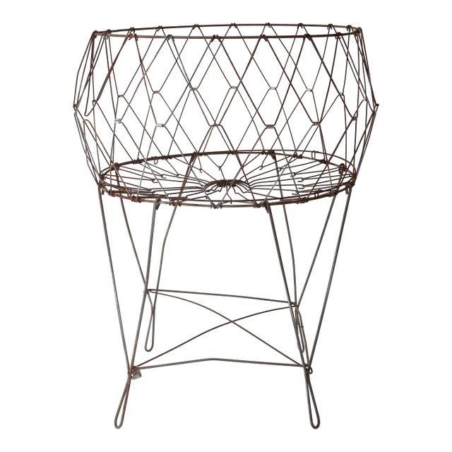 Vintage Collapsible Metal Wire Laundry Basket For Sale