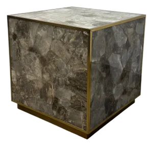 Contemporary Bernhardt Tildon Transitional Style Smokey Quartz & Brass Cube Side Table