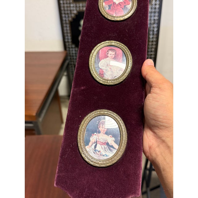 Portraiture Three Miniature Portraits Velvet Wall Plaque, Vintage For Sale - Image 3 of 12