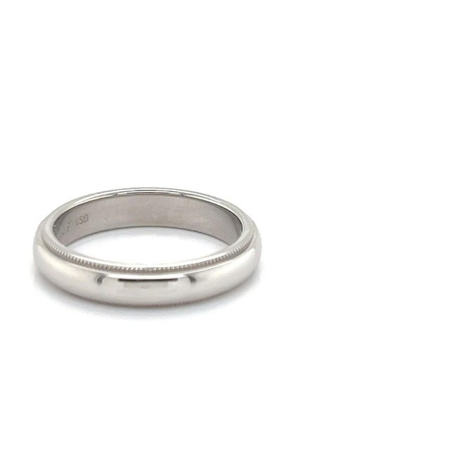 Mid 20th Century Mid 20th Century Tiffany & Co. Platinum 4mm Wide Double Milgrain Wedding Band Ring - Size 7 For Sale - Image 5 of 5