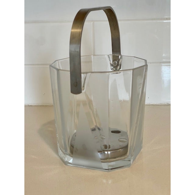 Transparent Small Vintage Glass & Stainless Ice Bucket For Sale - Image 8 of 10