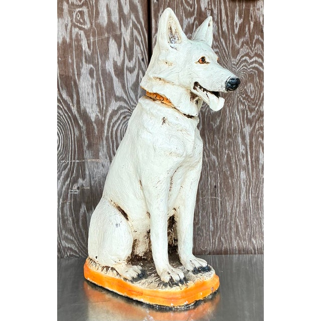 Off-white Vintage Boho Painted Ceramic Dog For Sale - Image 8 of 8