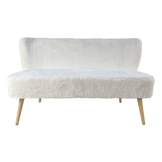 Harlow White Fur Wingback Bench For Sale