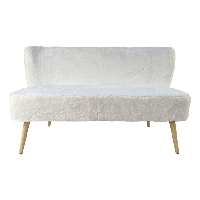 Harlow White Fur Wingback Bench For Sale
