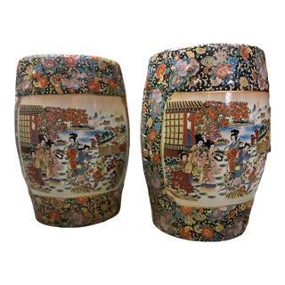 Early 20th Century Satsuma Japan's Meiji Garden Stools - Set of 2 For Sale