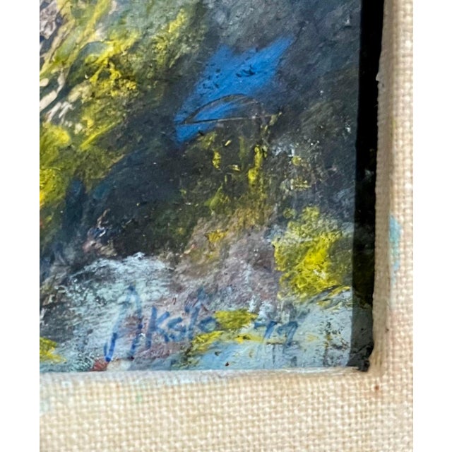 American J. James Akston, Modernist Impasto Painting Mountain with Ocean Landscape J. James Akston, 1979 For Sale - Image 3 of 4