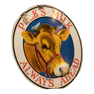 Circa 1910 Polk's Milk "Always Ahead" Double-Sided Porcelain Sign