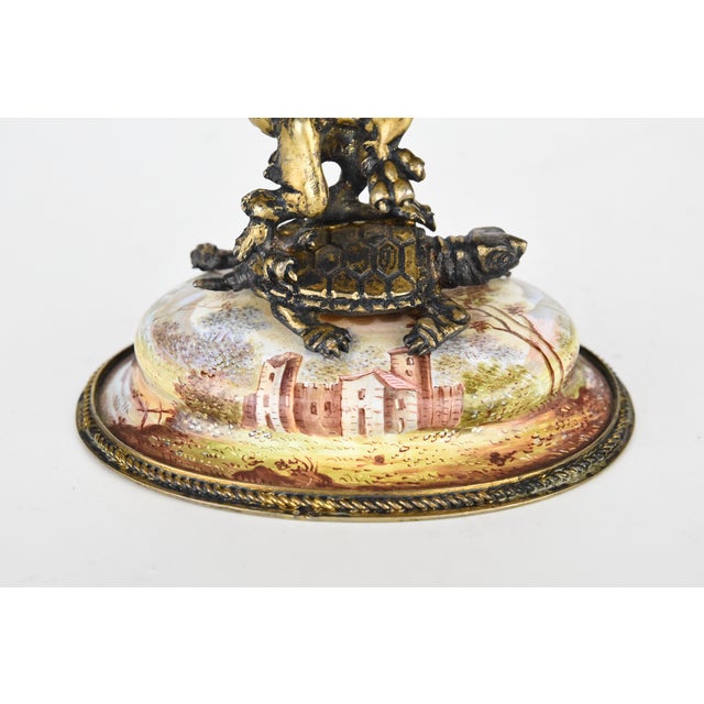 Late 19th Century Ludwig Politzer Gilt Silver & Viennese Enamel Compote With Figural Griffon & Tortoise For Sale - Image 10 of 11