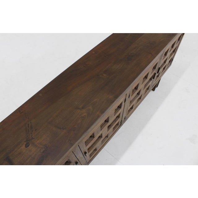 Brown Vintage Brutalist Spanish Carved Credenza, 1960s For Sale - Image 8 of 13