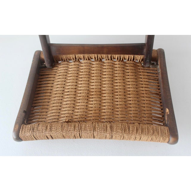 Mid-Century Danish Modern Hans Wegner Style Wood Rope Cord Folding Stool Ottoman For Sale - Image 16 of 18