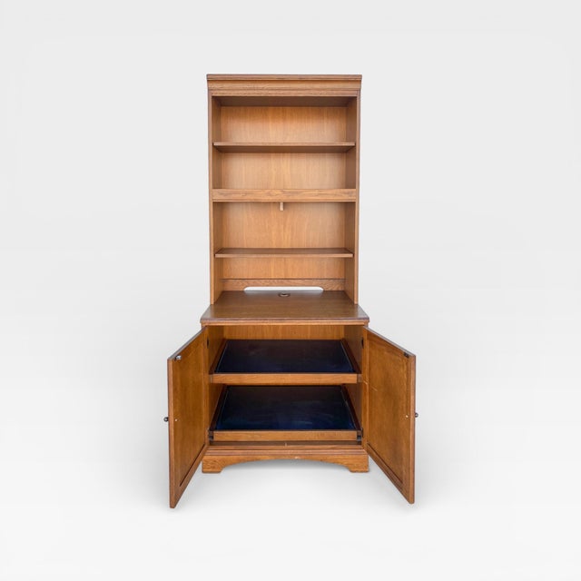 1990s 1990s Pair of Cottage Style Oak Hutch Cabinets With Glass Doors For Sale - Image 5 of 18