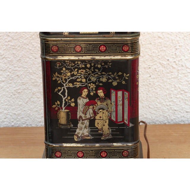 Antique Canton Tea Merchant Tin Lamp For Sale - Image 4 of 9