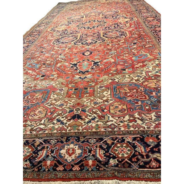 Textile 1920s Fine Hand Knotted Persian Antique Serapi For Sale - Image 7 of 12