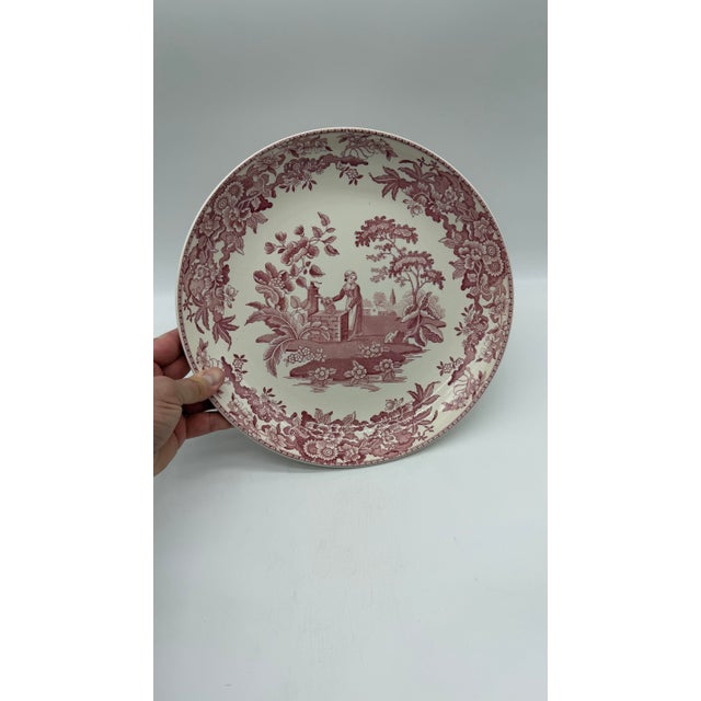 Red A Vintage Spode Red Transferware "Girl at the Well" 12" Pasta Bowl, Circa 1960's For Sale - Image 8 of 10