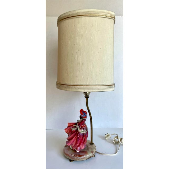 1930s Pair of English Royal Doulton Lady Figurines on Onyx Lamps For Sale - Image 10 of 13