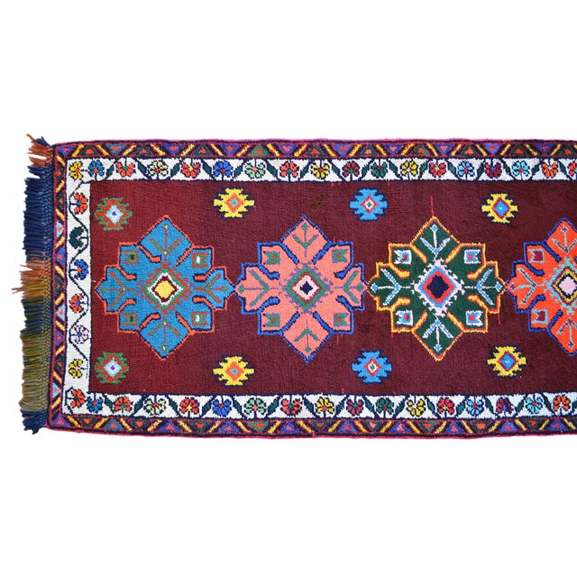Turkish Runner Rug. Hand-Knotted Tribal Deep Pink Color Hallway Rug, Kitchen Decor - 3′ × 12′ For Sale - Image 12 of 17