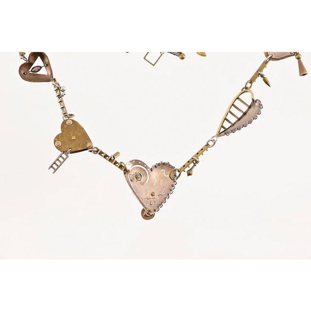Vintage Thomas Mann Sterling and Brass Heart Charm Necklace For Sale - Image 10 of 12