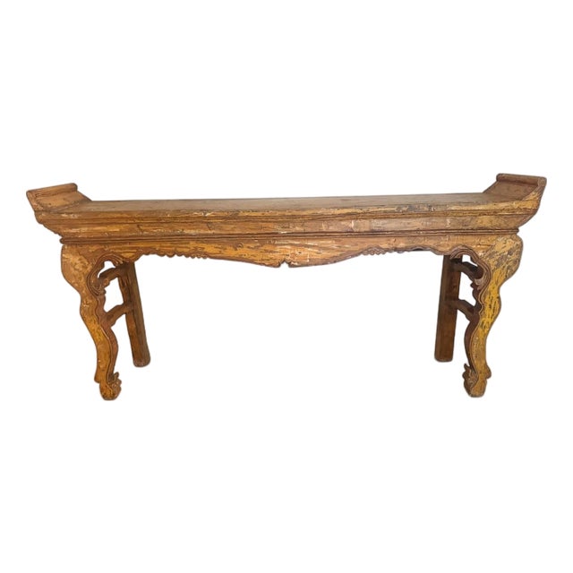Mid-20th Century Chinese Altar Console Table With Distressed Lacquer Patina For Sale