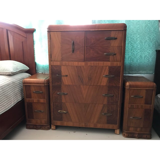 Art Deco Waterfall Highboy Dresser With Night Stands 3 Pieces Chairish
