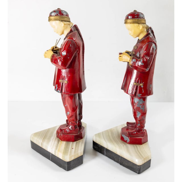 1940s Pair of French Art Deco Bookends With Chinese Figures For Sale - Image 9 of 12
