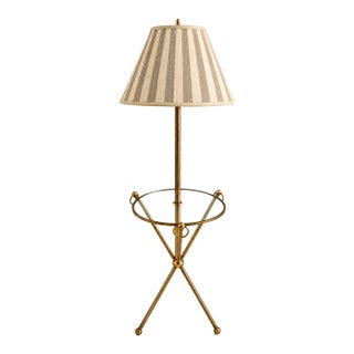 Antique Brass Floor Lamp With Glass Shelf For Sale